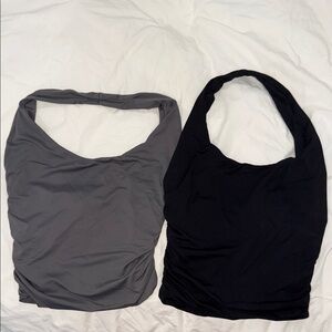 MESHKI Gray and Black Sleeveless Tops